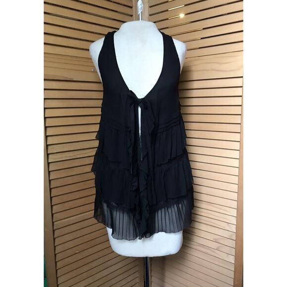 DVF DIANE von FURSTENBERG Black Maurice SILK & LACE TOP Size 6 NWT - Picture 1 of 5